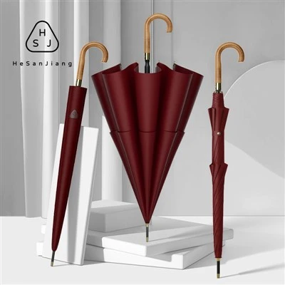 高級フック木製ハンドルゴルフ傘